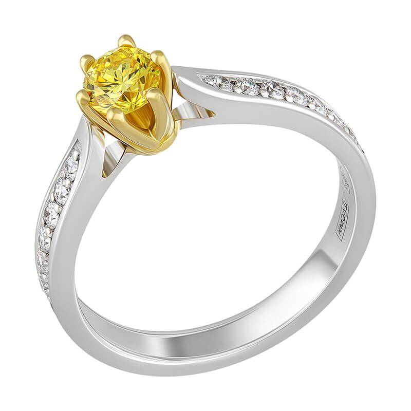 Кольцо с желтым бриллиантом 0.340 ct
