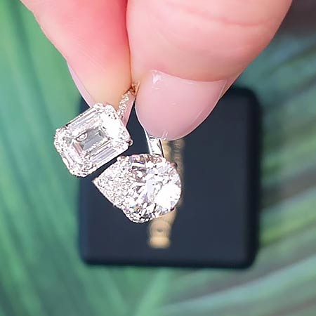 Open Ring with 3.5 ct Pear Diamond and 3.03 ct Emerald Cut Diamond